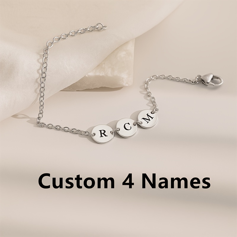 Personalized Initial Bracelet, Custom Engraved Disc Chain